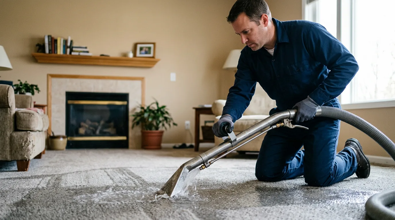 Water damage restoration technician working near Avon, OH